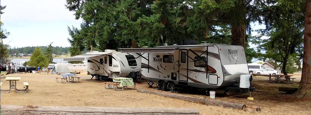 RV sites with water and electric hookups at Lopez Islander Resort.