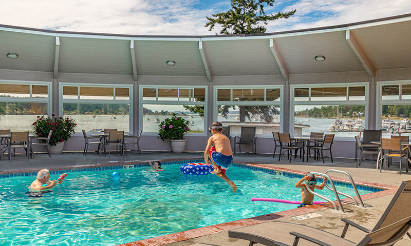 Kids having fun in the swimming pool at Lopez Islander Resort