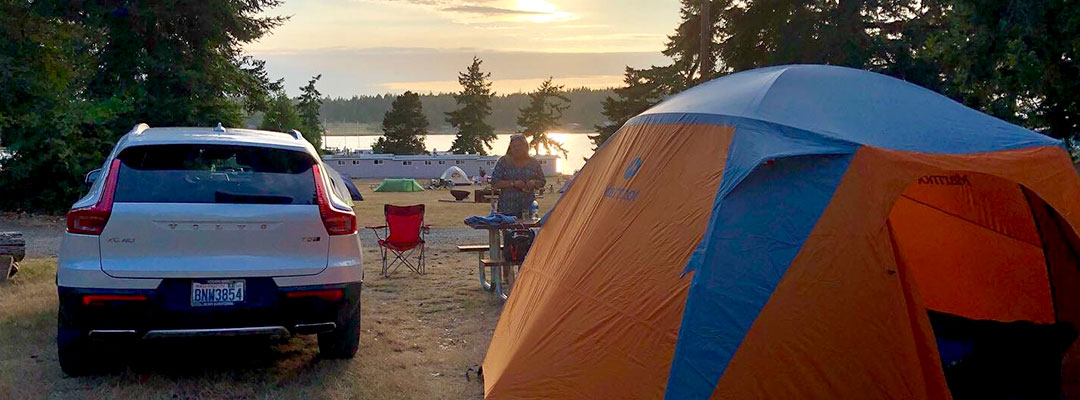 Tent camping on Lopez Island overlooking Fisherman Bay.