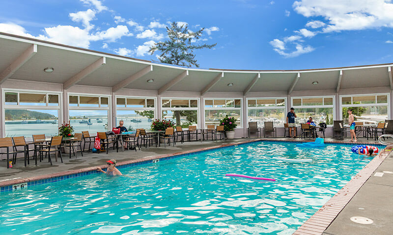 Clean swimming pool at Lopez Islander Resort